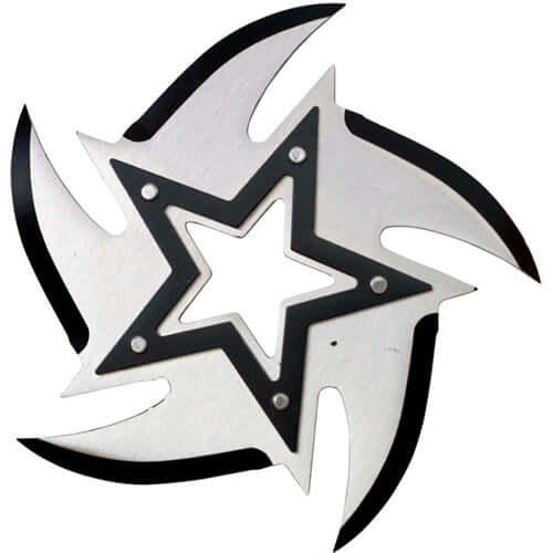 4" Chrome 5 point Stainless Steel throwing star with black star in middle