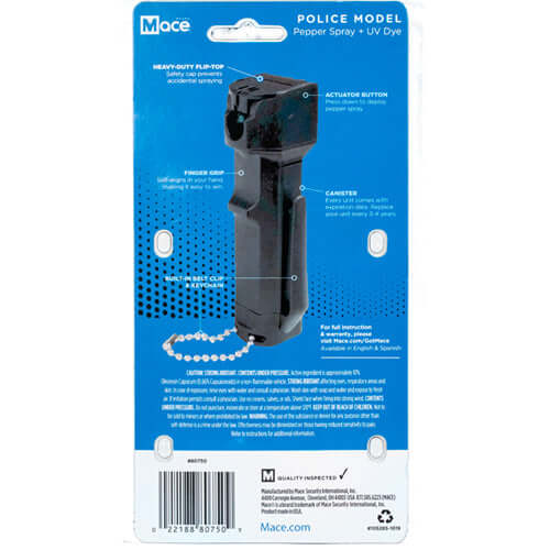 Mace® Tear Gas Enhanced Police Pepper Spray with clip - Package Back