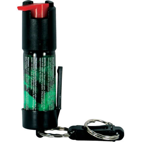 Pepper Shot 1.2% MC 1/2 oz pepper spray belt clip and quick release keychain - Front