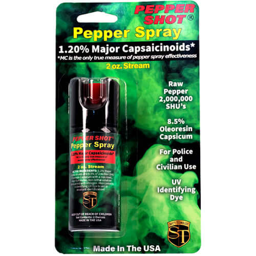 Pepper Shot 1.2% MC 4 oz pepper spray fogger - Package Front