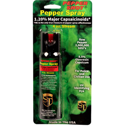 Pepper Shot 1.2% MC 4 oz pepper spray stream - Package Front