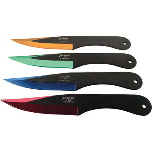 4 Piece Throwing Knife Assorted, blue, red, gold, green Color