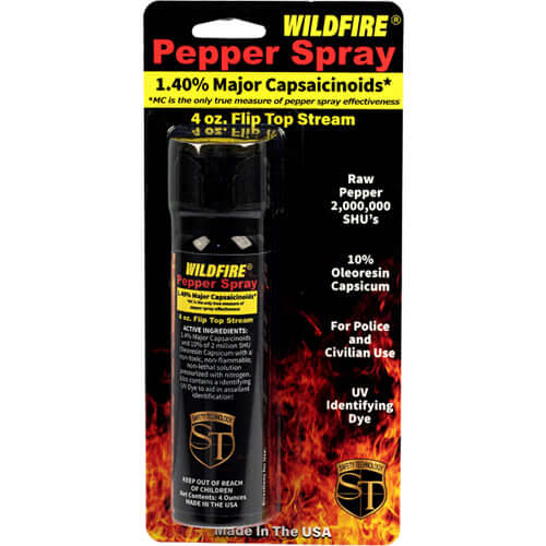 Wildfire 1.4% MC 4 oz pepper spray flip top - Package Front