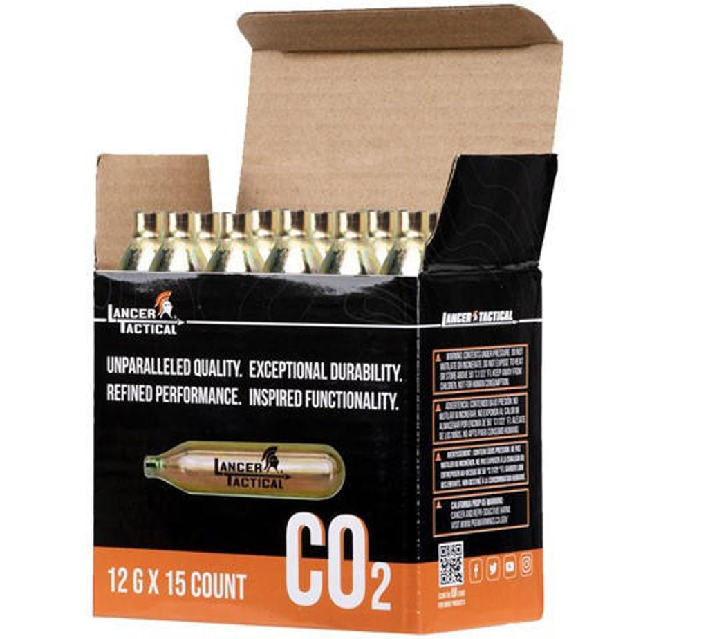 Lancer Tactical High Pressure 12 Gram CO2 Cartridges for Airsoft / Airguns, 15 Pack