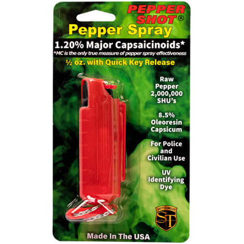 Pepper Shot 1.2% MC 1/2 oz pepper spray hard case belt clip and quick release keychain - 4