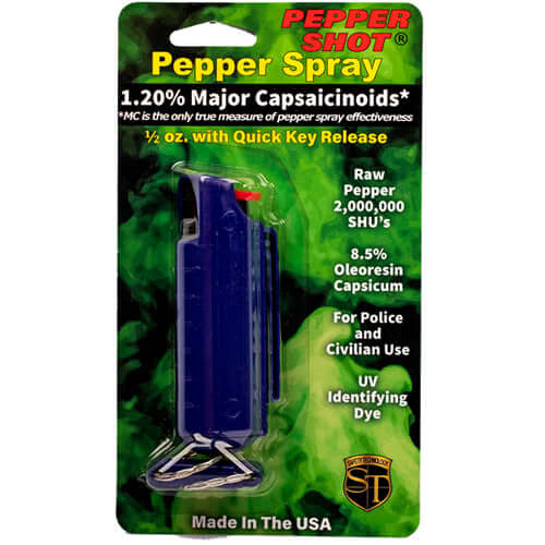 Pepper Shot 1.2% MC 1/2 oz pepper spray hard case belt clip and quick release keychain - 2