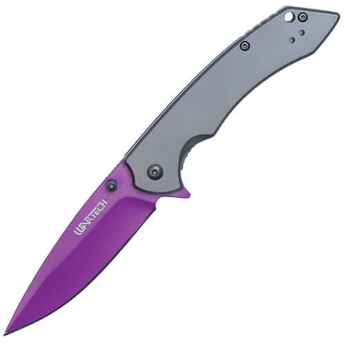 Assisted Open Folding Pocket Knife with Grey handle - Purple