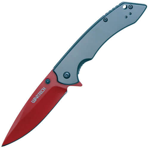 Assisted Open Folding Pocket Knife with Grey handle - Red