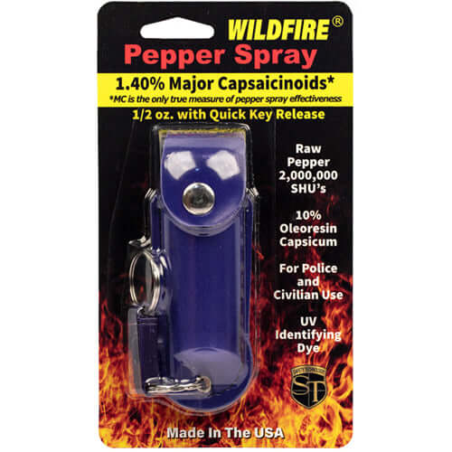 Wildfire 1.4% MC 1/2 oz pepper spray fashion leatherette holster and quick release keychain - 1